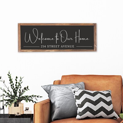 Welcome To Our Home Custom Street Address Wood Sign, Personalized Rustic Welcome Sign, Housewarming Gift, Living Room Wall Decor - image1